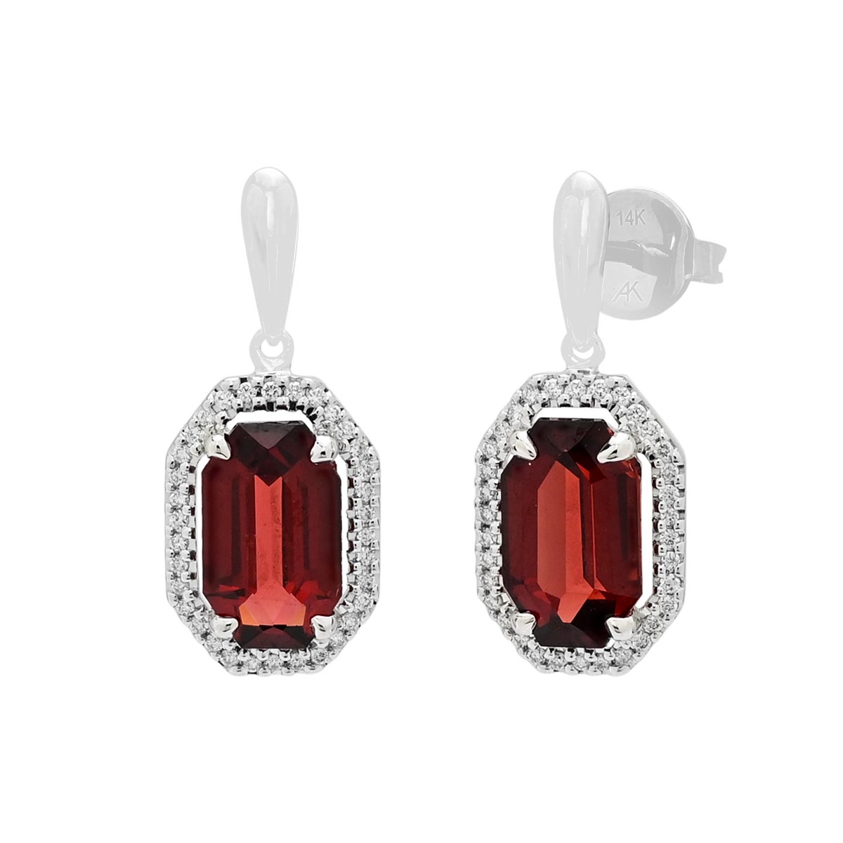 Garnet Earrings in-14kt White Gold with Diamonds (1/5ct tw)