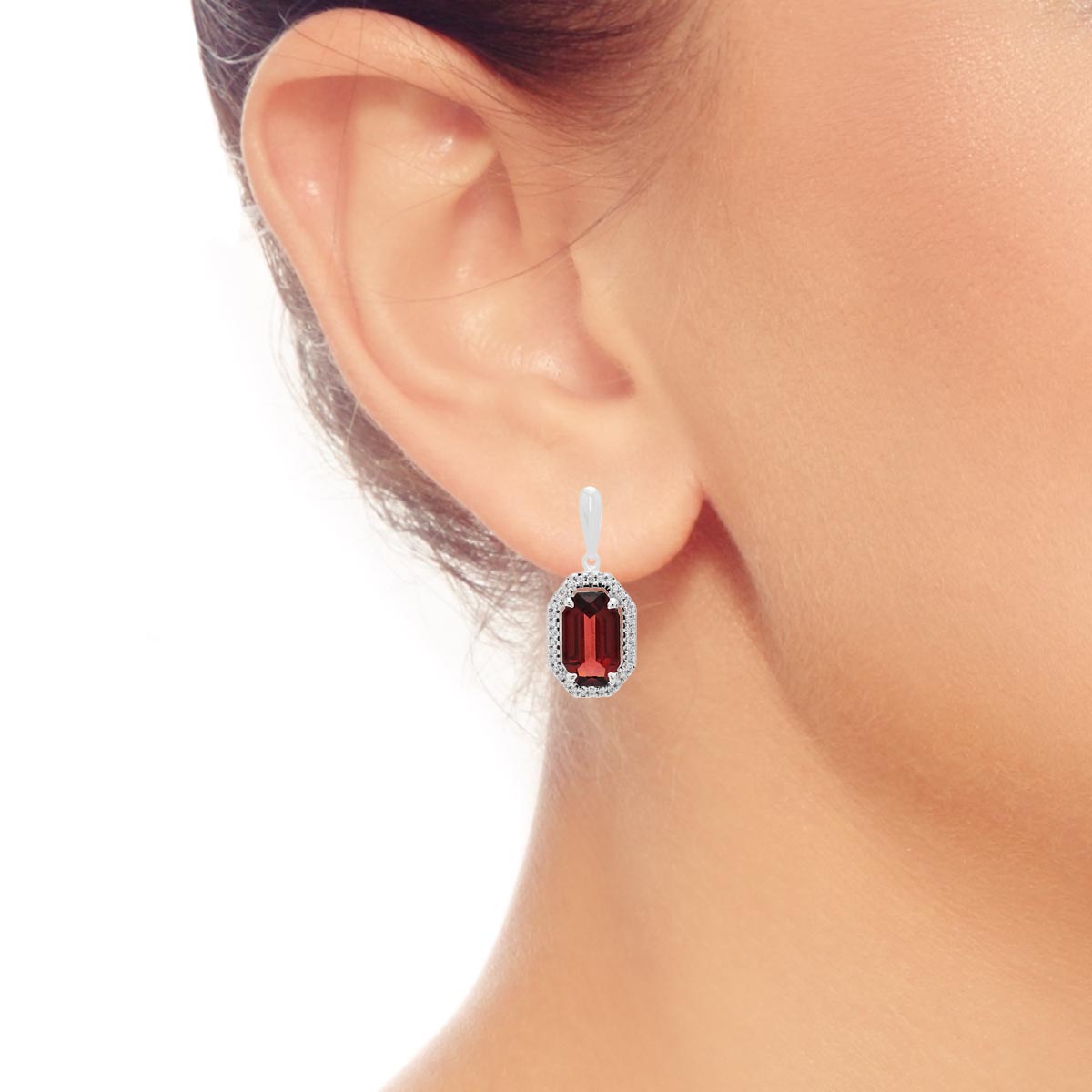 Garnet Earrings in-14kt White Gold with Diamonds (1/5ct tw)