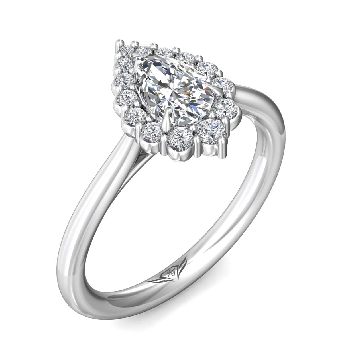 Martin Flyer Pear Diamond Halo Engagement Ring in 14kt White Gold (3/4ct tw)