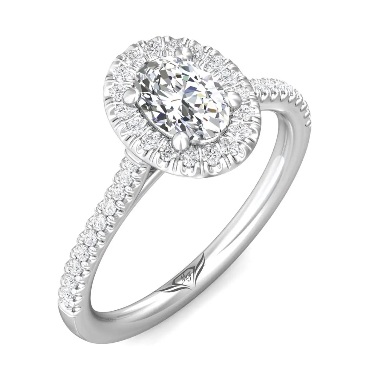 Martin Flyer Oval Diamond Halo Engagement Ring in Platinum (1 1/2ct tw)