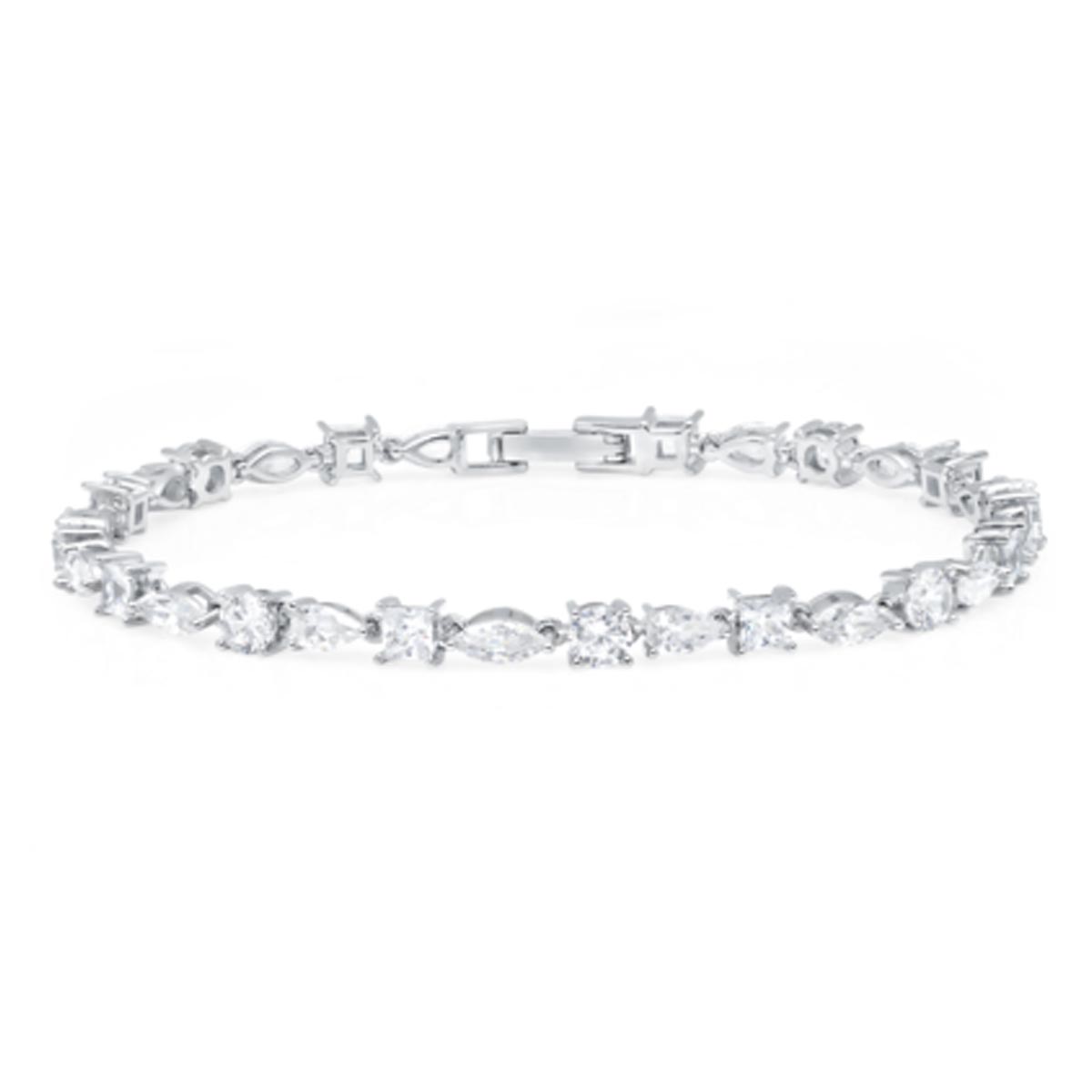 Crislu Cubic Zirconia Multi Shape Tennis Bracelet in Sterling Silver with Platinum Finish