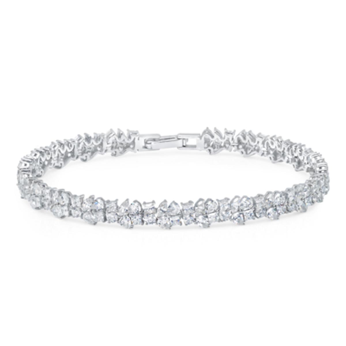 Crislu Cubic Zirconia Multi Shape Cluster Bracelet in Sterling Silver with Platinum Finish