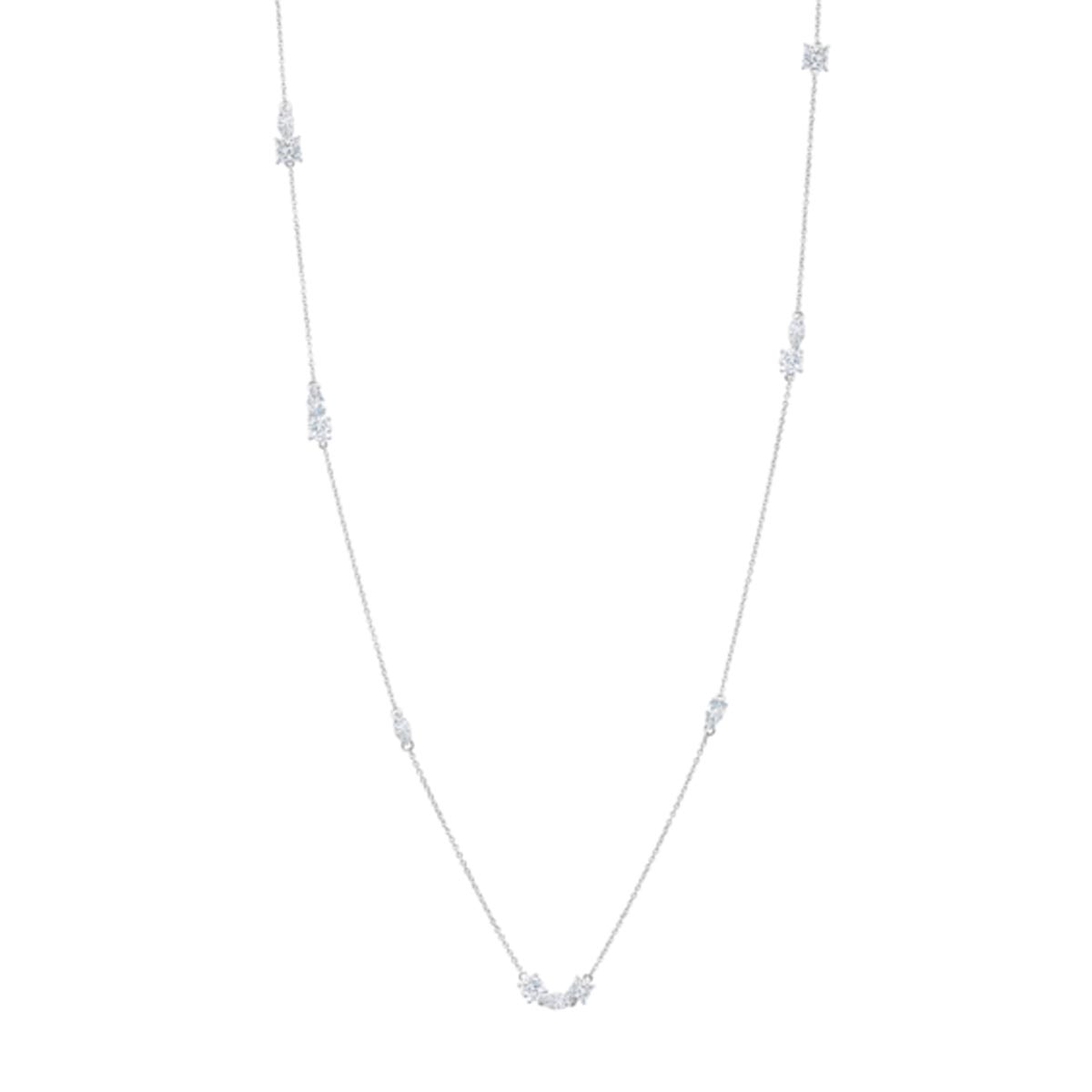Crislu Cubic Zirconia Muliti Shape Necklace in Sterling Silver with Platinum Finish