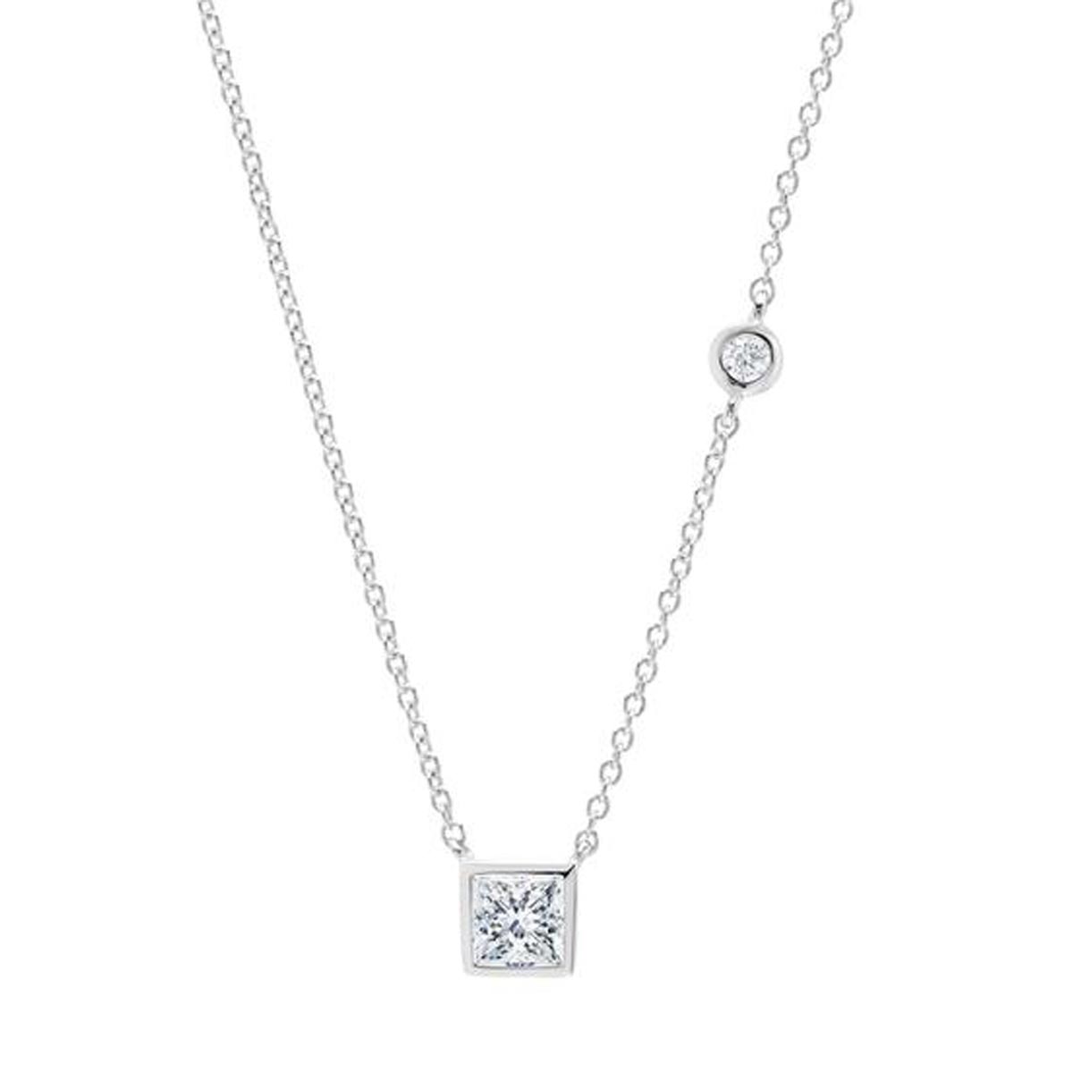 Crislu Cubic Zirconia Princess Cut Bezel Necklace in Sterling Silver with Platinum Finish