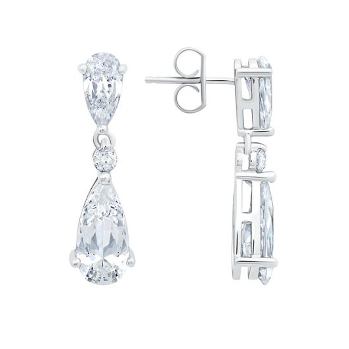 Crislu Cubic Zirconia Double Pear Drop Earring in Sterling Silver with Platinum Finish