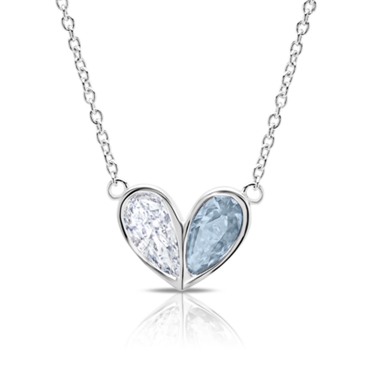 Crislu Blue and White Cubic Zirconia Heart Necklace in Sterling Silver with Platinum Finish