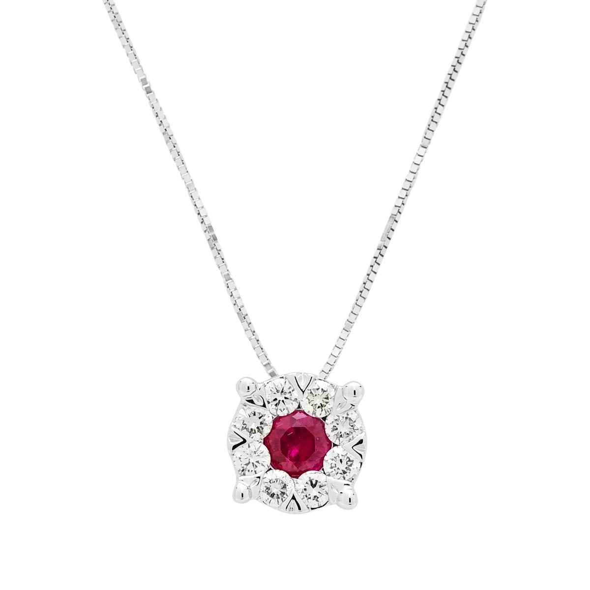 Ruby Halo Necklace in 14kt White Gold with Diamonds (1/3ct tw)