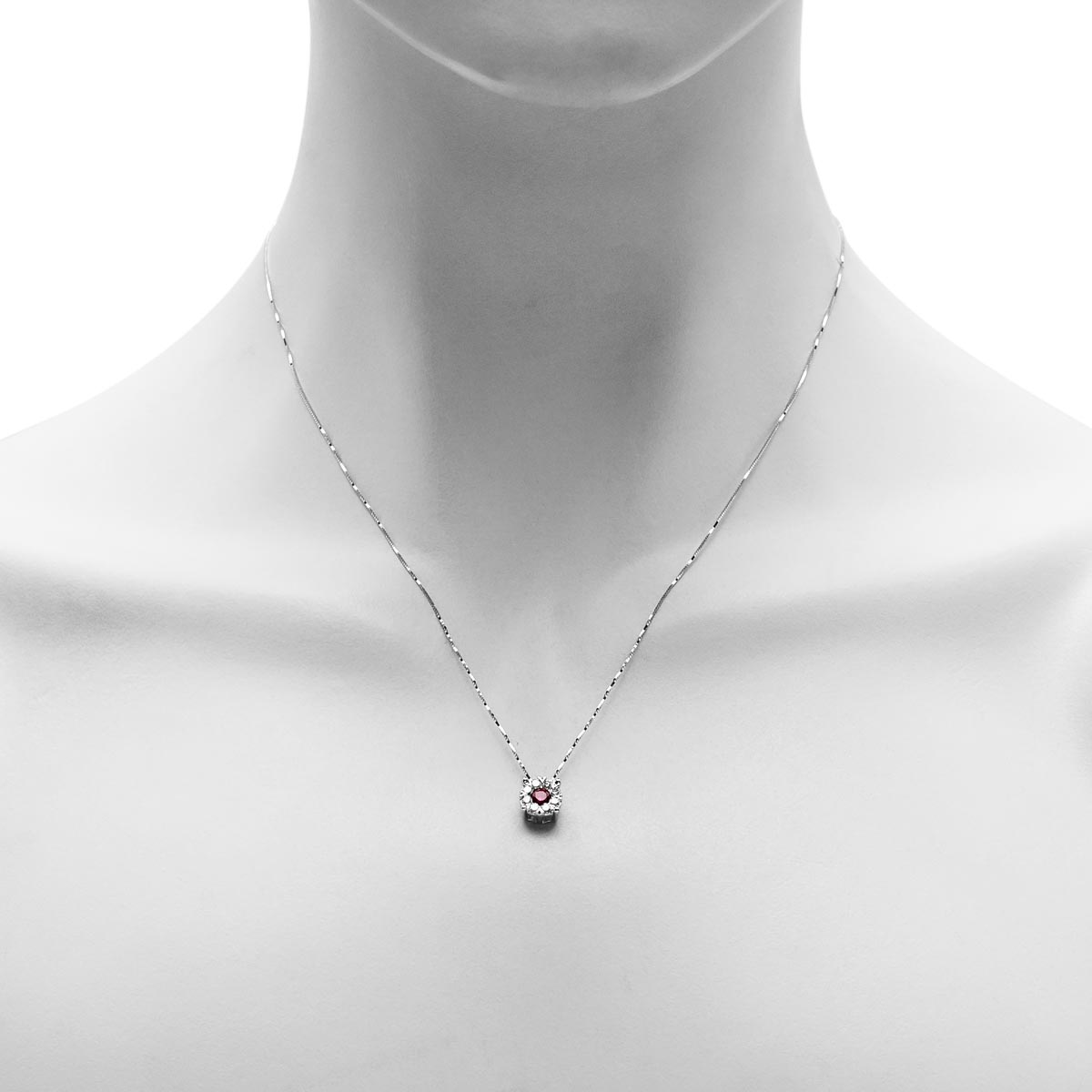 Ruby Halo Necklace in 14kt White Gold with Diamonds (1/3ct tw)
