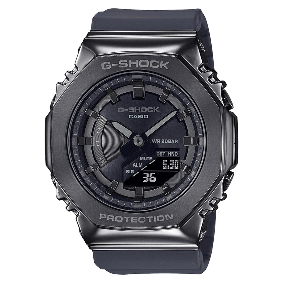 G Shock 2100 Series Watch with Black Stainless Steel Dial and Black Resin Strap  (quartz movement)