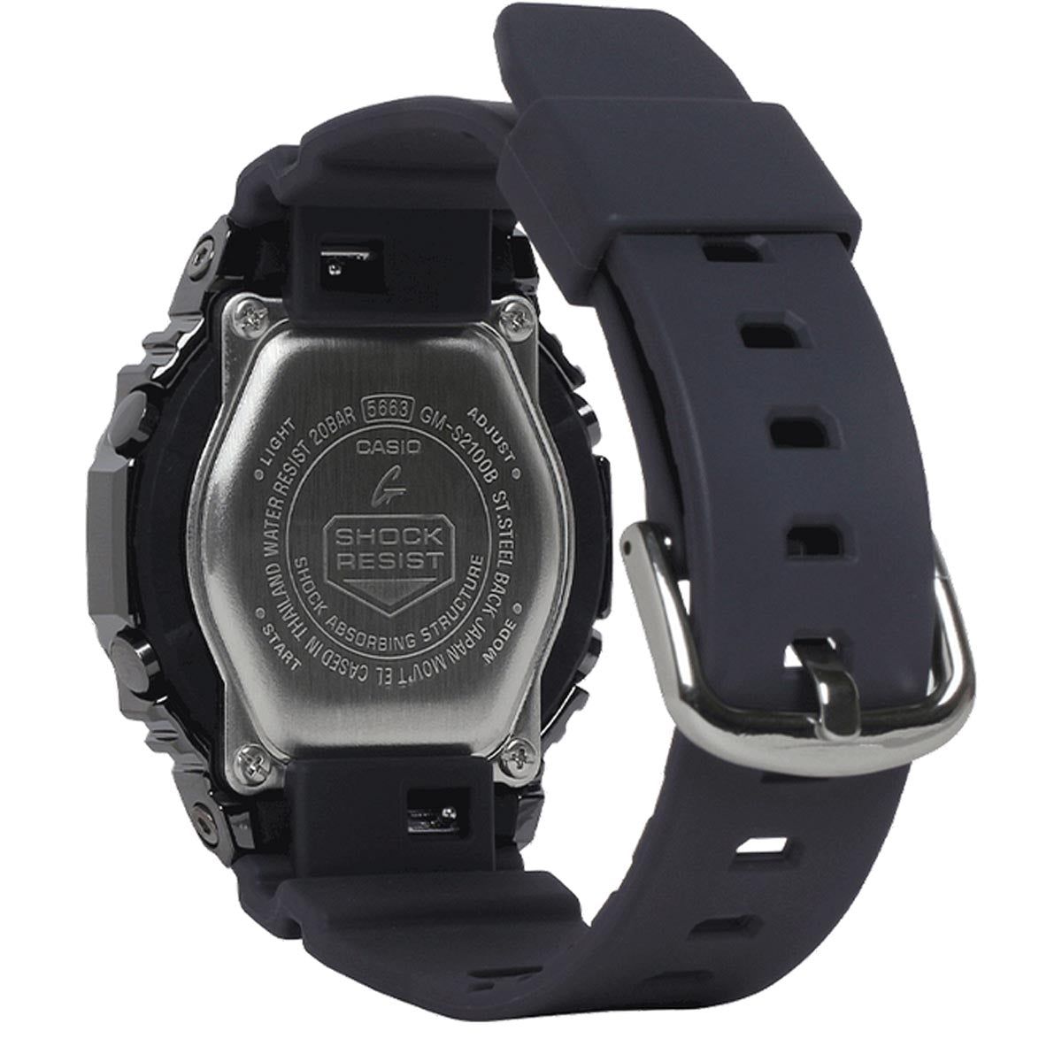 G Shock 2100 Series Watch with Black Stainless Steel Dial and Black Resin Strap  (quartz movement)