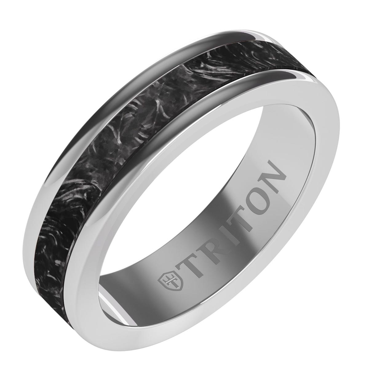 Triton Mens Wedding Band in Gray Tungsten and Carbon Fiber (6mm)