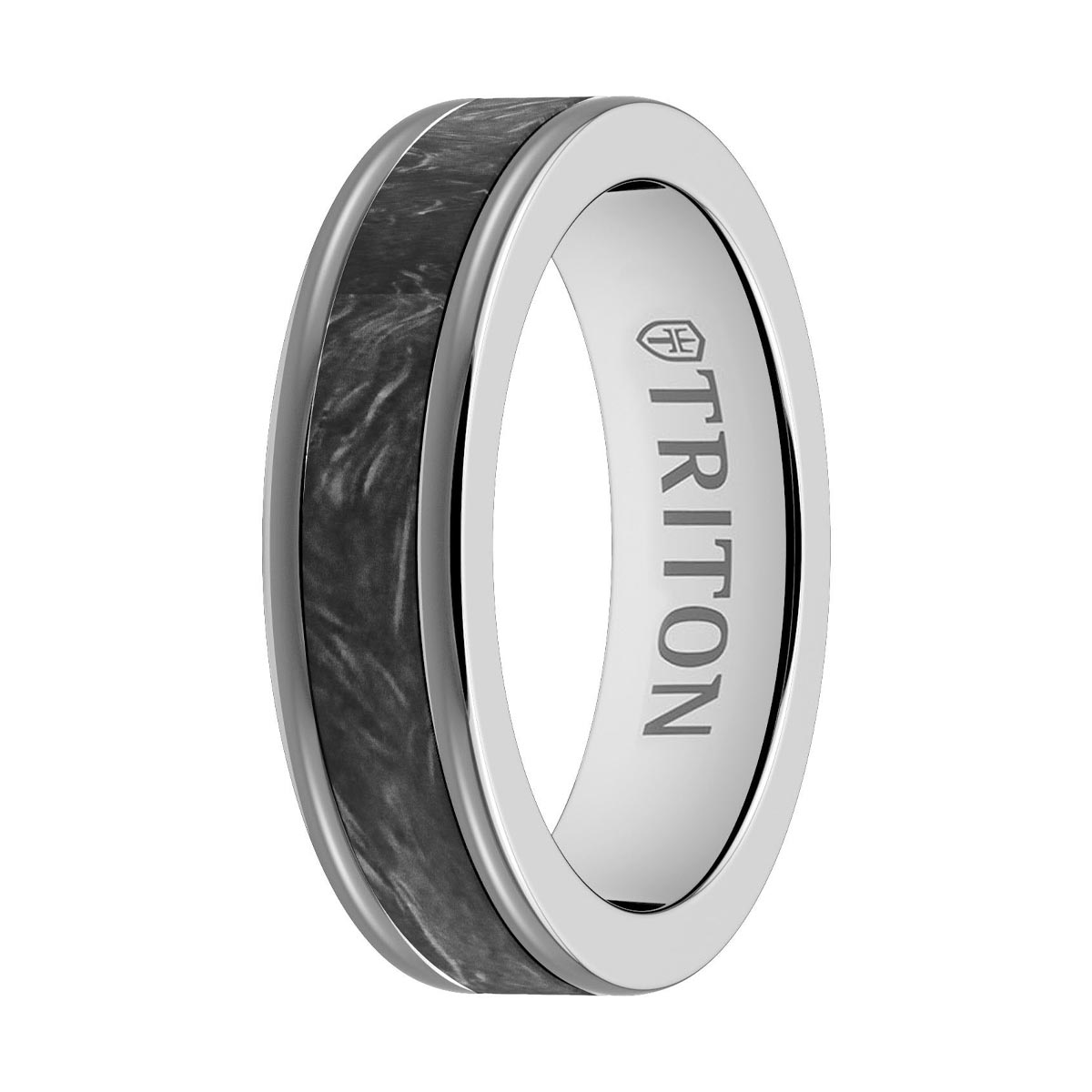 Triton Mens Wedding Band in Gray Tungsten and Carbon Fiber (6mm)