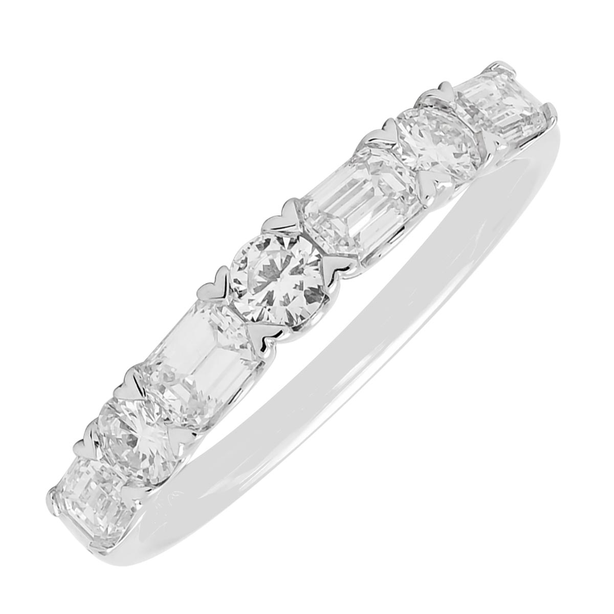 Emerald Cut and Round Diamond Wedding Band in 14kt White Gold (1ct tw)