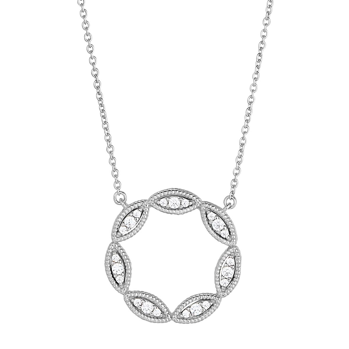 Cubic Zirconia Marquis Circle Necklace in Sterling Silver with Platinum Finish