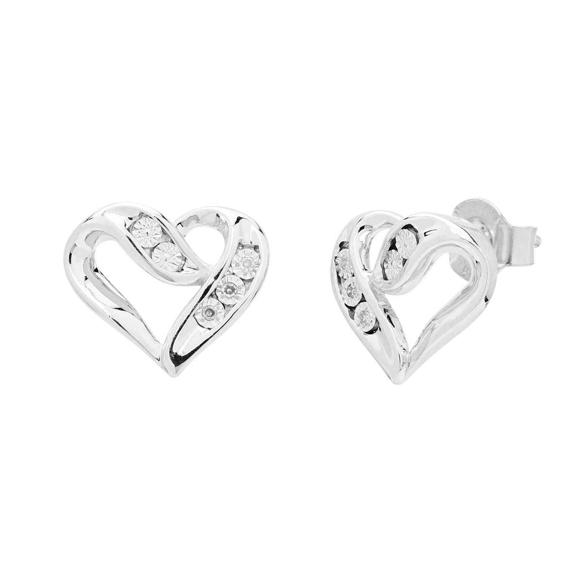 Diamond Heart Stud Earrings in Sterling Silver (.02ct tw)