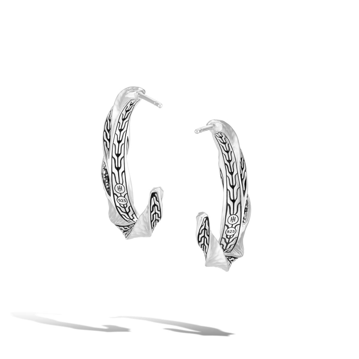 John Hardy Classic Chain Twist Hoop Earrings with Black Sapphire and Spinel in Sterling Silver