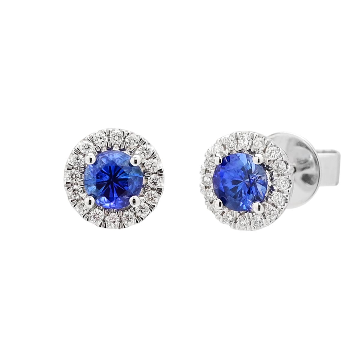 Martin Flyer Sapphire Halo Stud Earrings in 14kt White Gold with Diamonds (1/7ct tw)