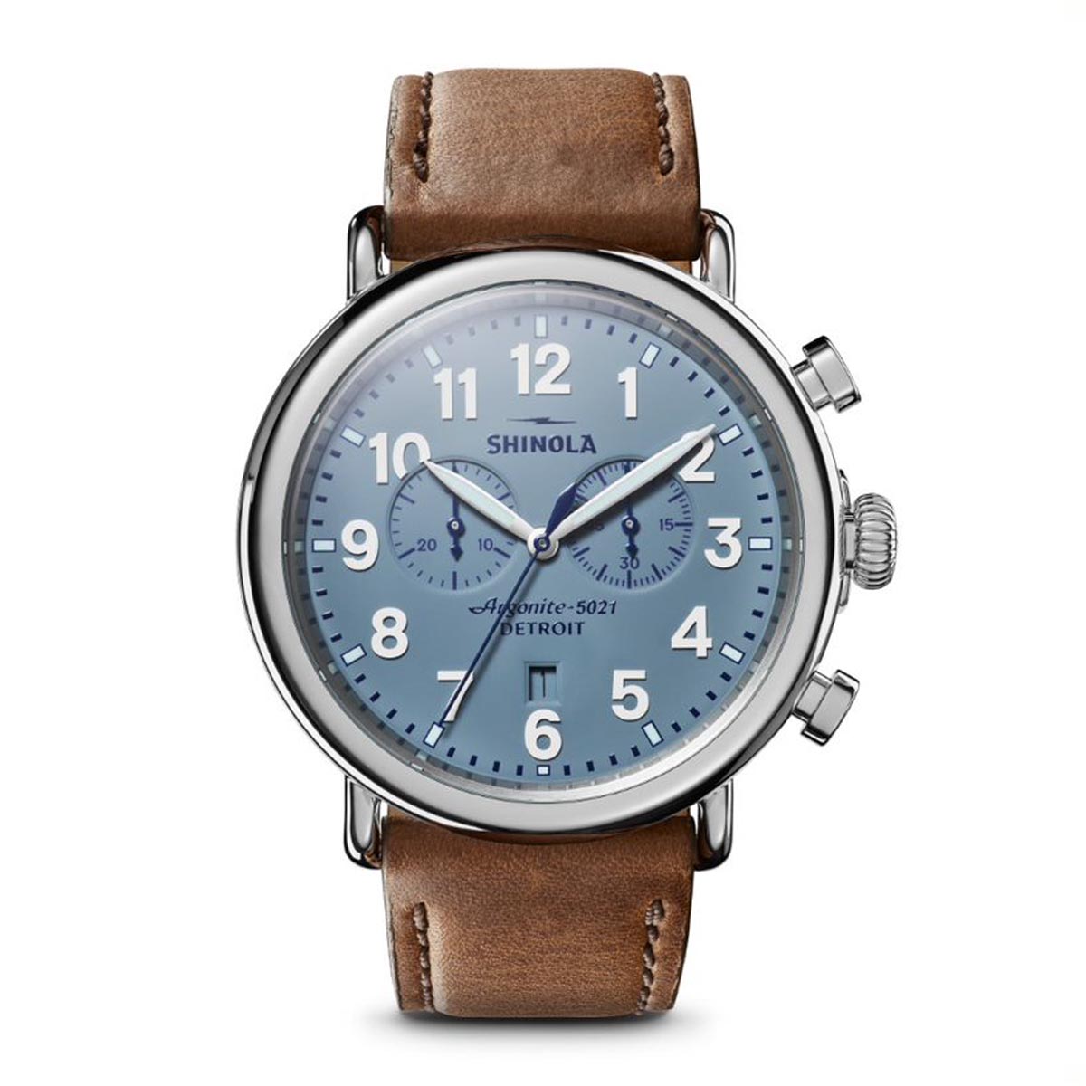 Shinola Runwell Mens Watch with Blue Dial and Brown Leather Strap (quartz movement)