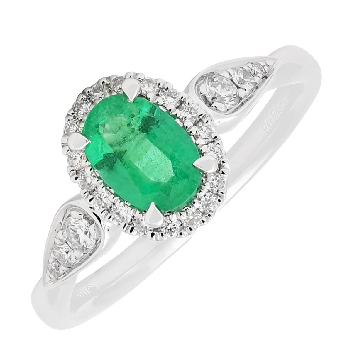 Emerald Ring in 18kt White Gold with Diamonds (1/5ct tw)