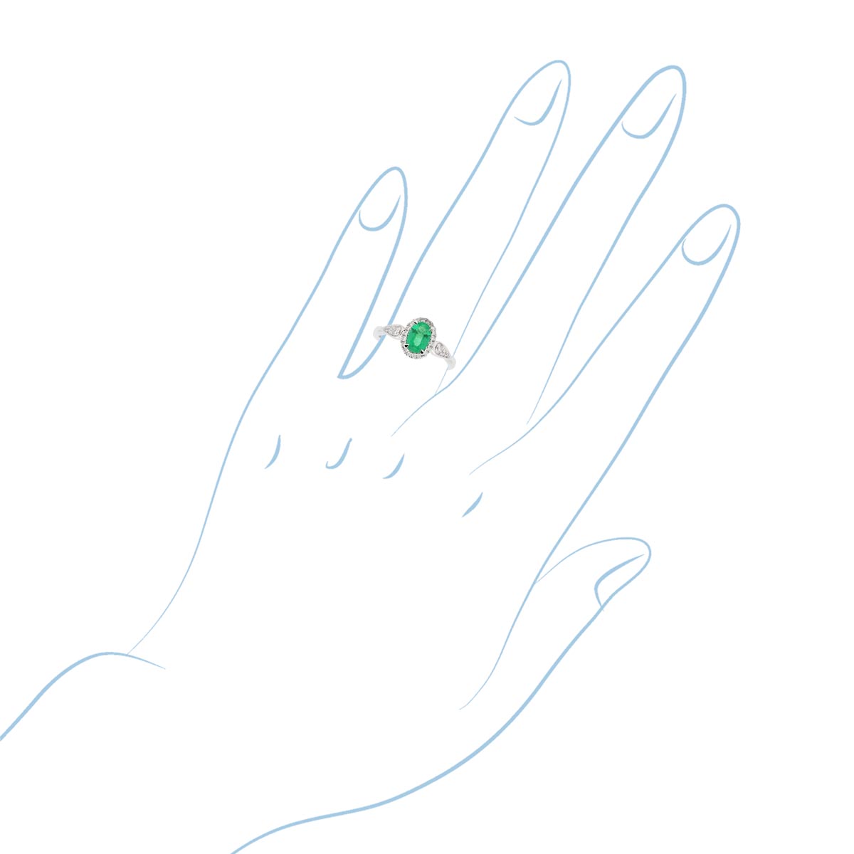 Emerald Ring in 18kt White Gold with Diamonds (1/5ct tw)