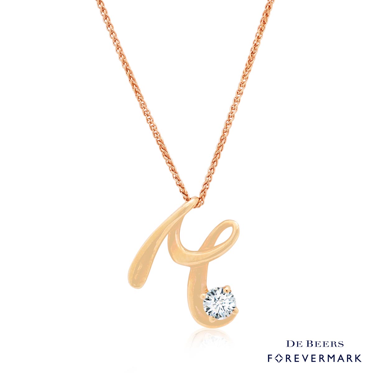 De Beers Forevermark M Initial Diamond Necklace in 18kt Rose Gold (1/7
