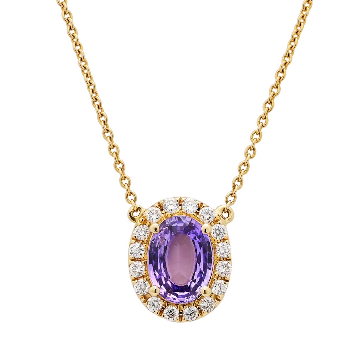 Purple Sapphire Necklace in 14kt Yellow Gold with Diamonds (1/4ct tw)