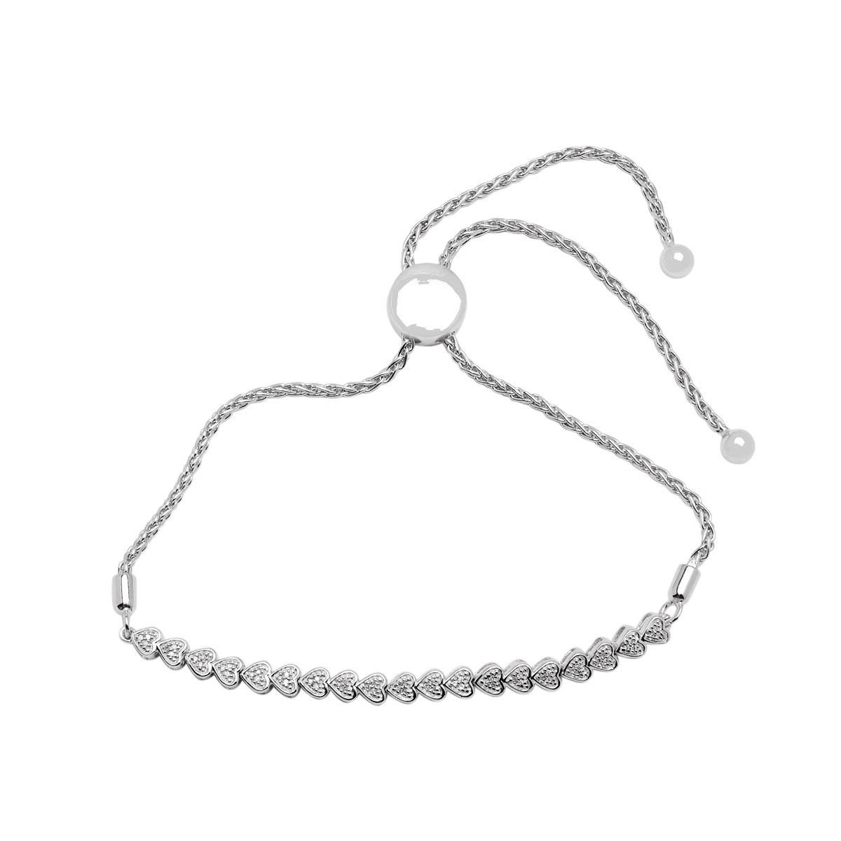 Diamond Heart Bolo Bracelet in Sterling Silver (1/10ct tw)