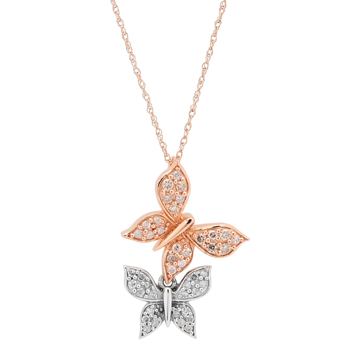 Diamond Butterfly Necklace in 10kt Rose and White Gold (1/4ct tw)