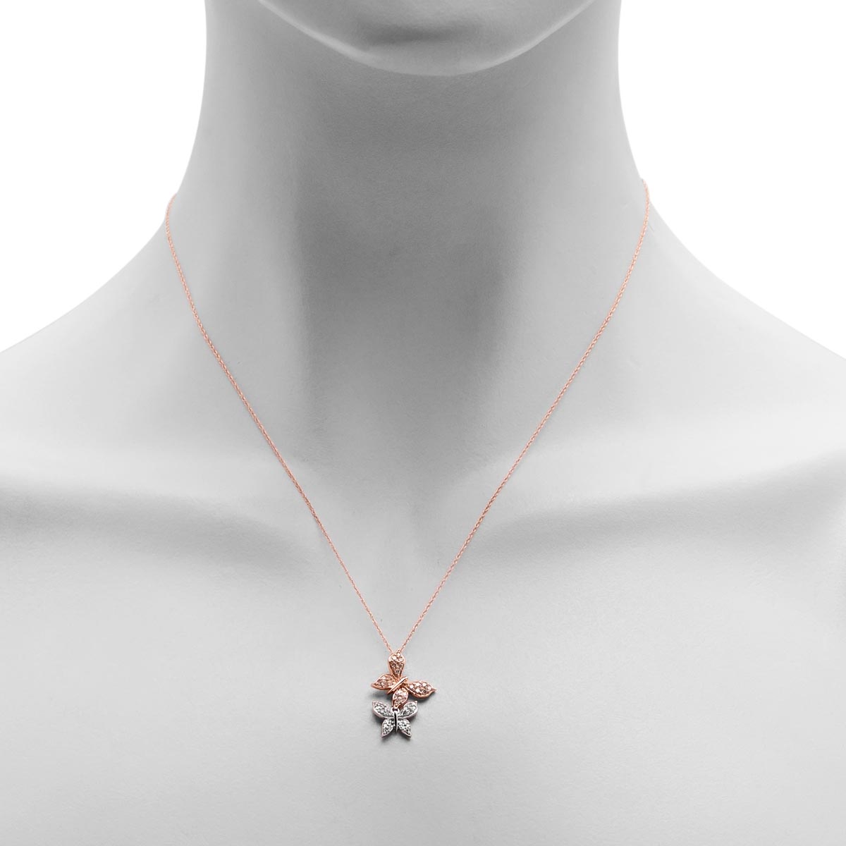 Diamond Butterfly Necklace in 10kt Rose and White Gold (1/4ct tw)