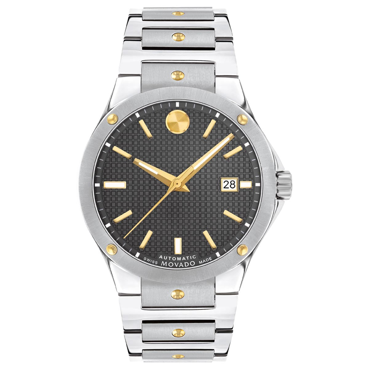 Movado SE Mens Watch with Gray Dial and Stainless Steel and Yellow PVD Bracelet (automatic movement)
