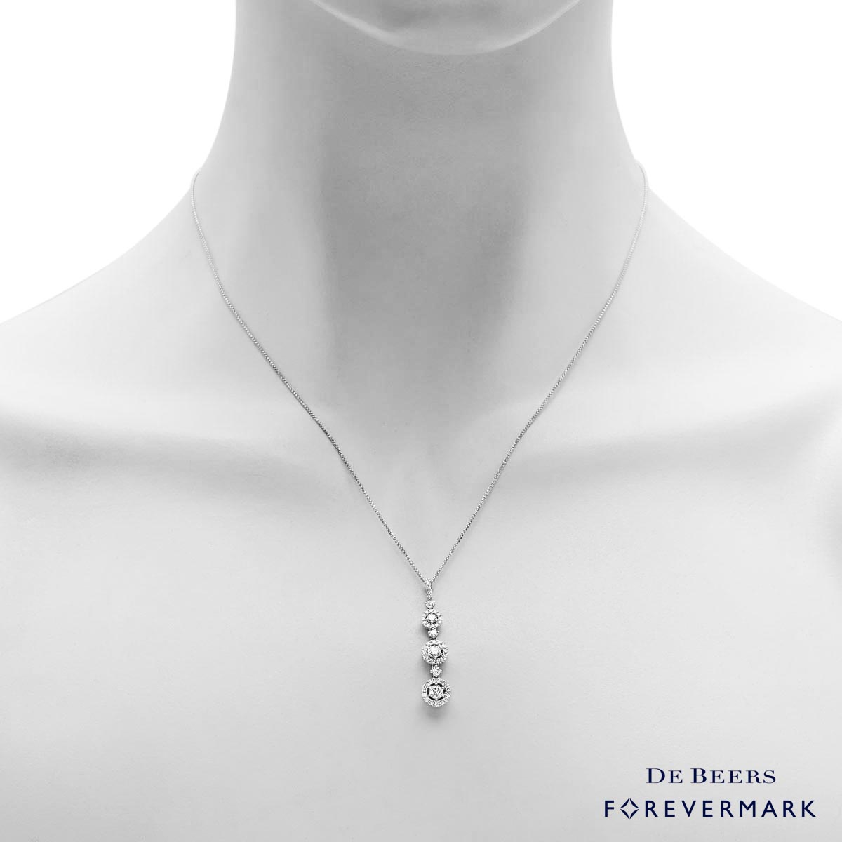 De Beers Forevermark Center of My Universe Three Stone Diamond Necklace in 18kt White Gold (5/8ct tw)