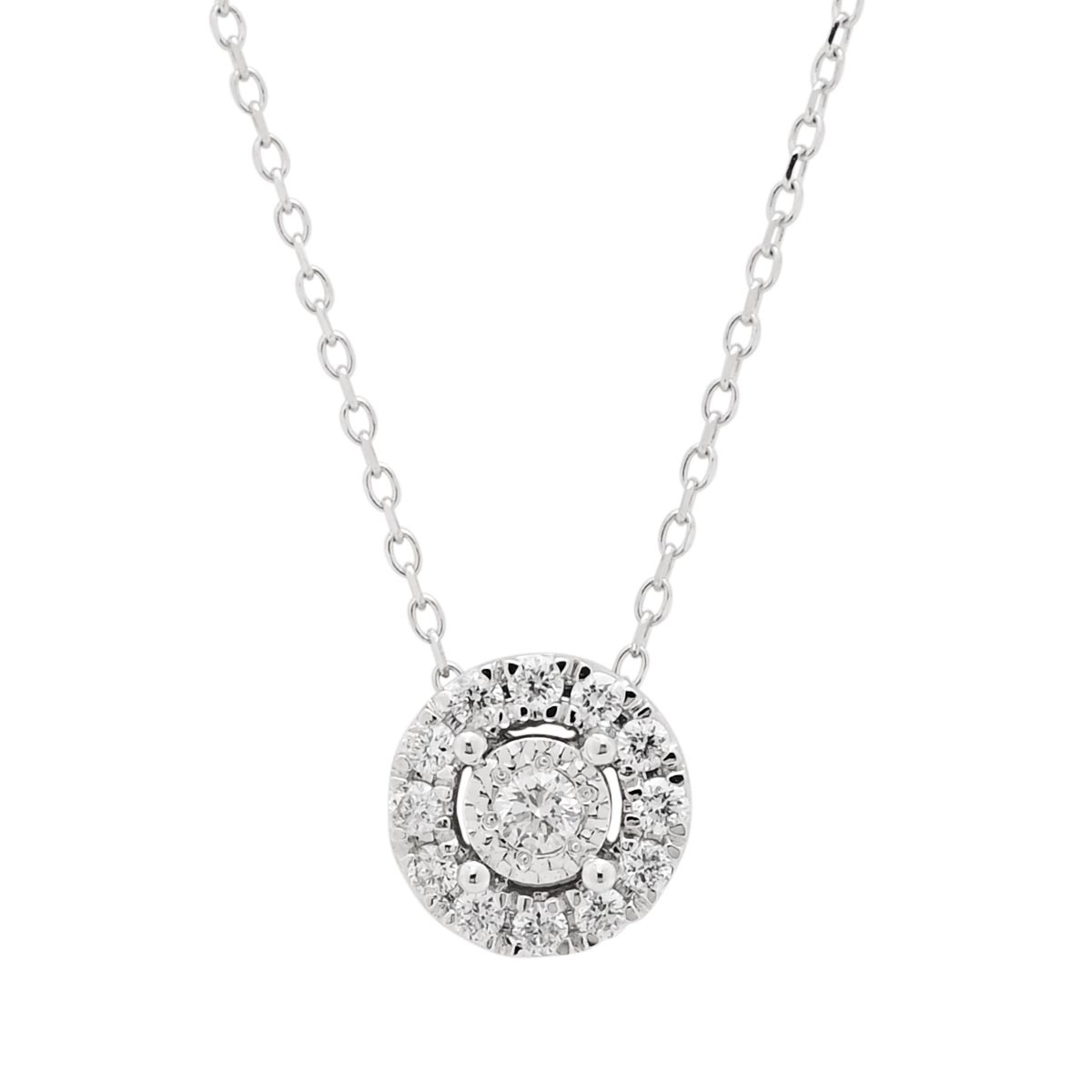 Diamond Halo Necklace in 14kt White Gold (1/7ct tw)