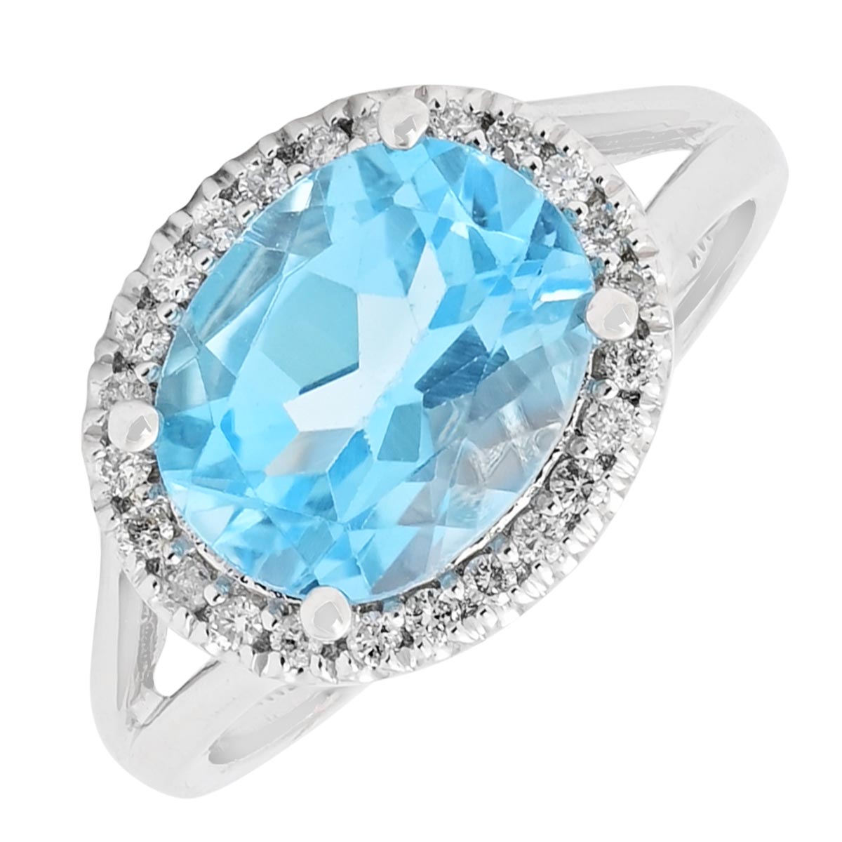 Oval Blue Topaz Ring in 14kt White Gold with Diamonds (1/7ct tw)