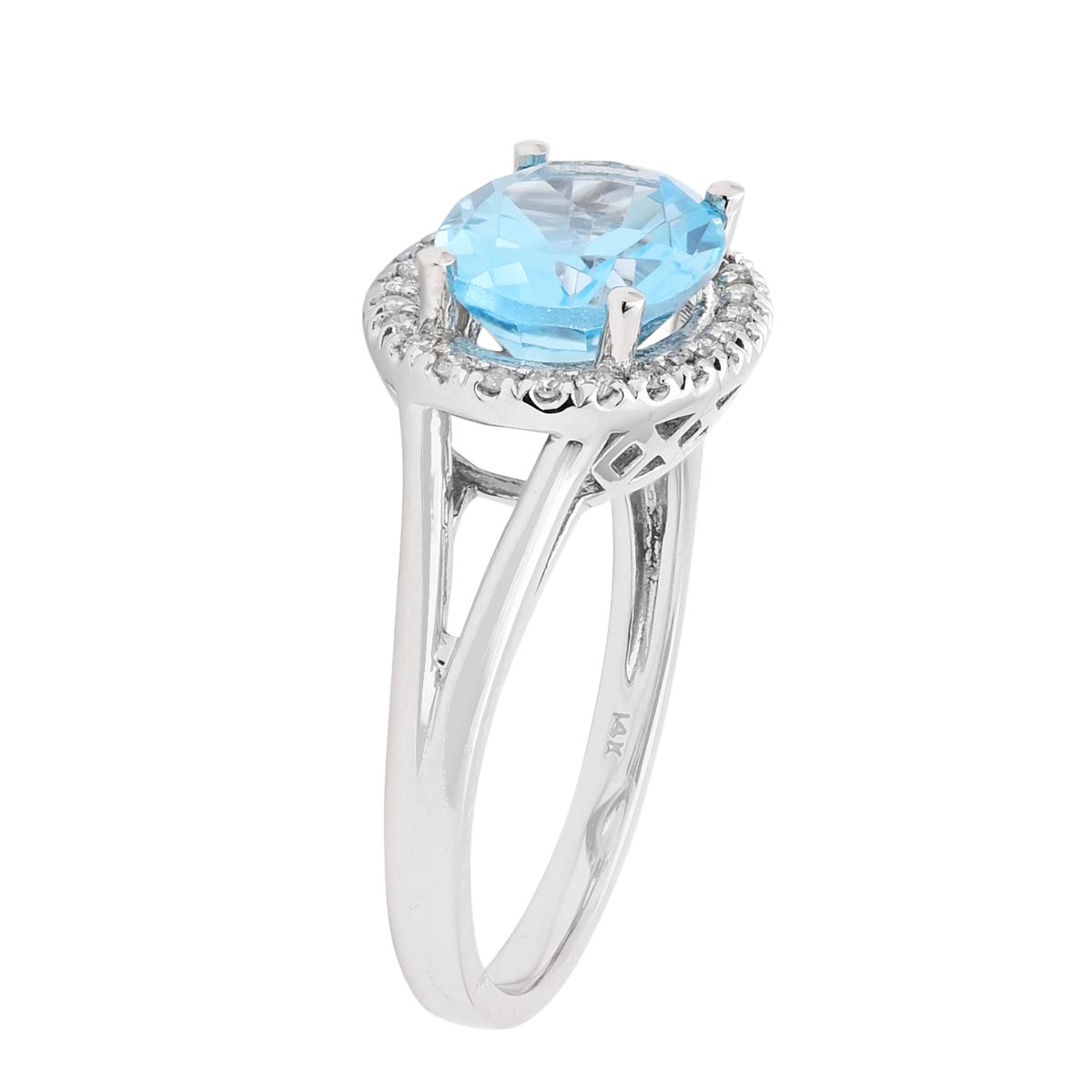 Oval Blue Topaz Ring in 14kt White Gold with Diamonds (1/7ct tw)