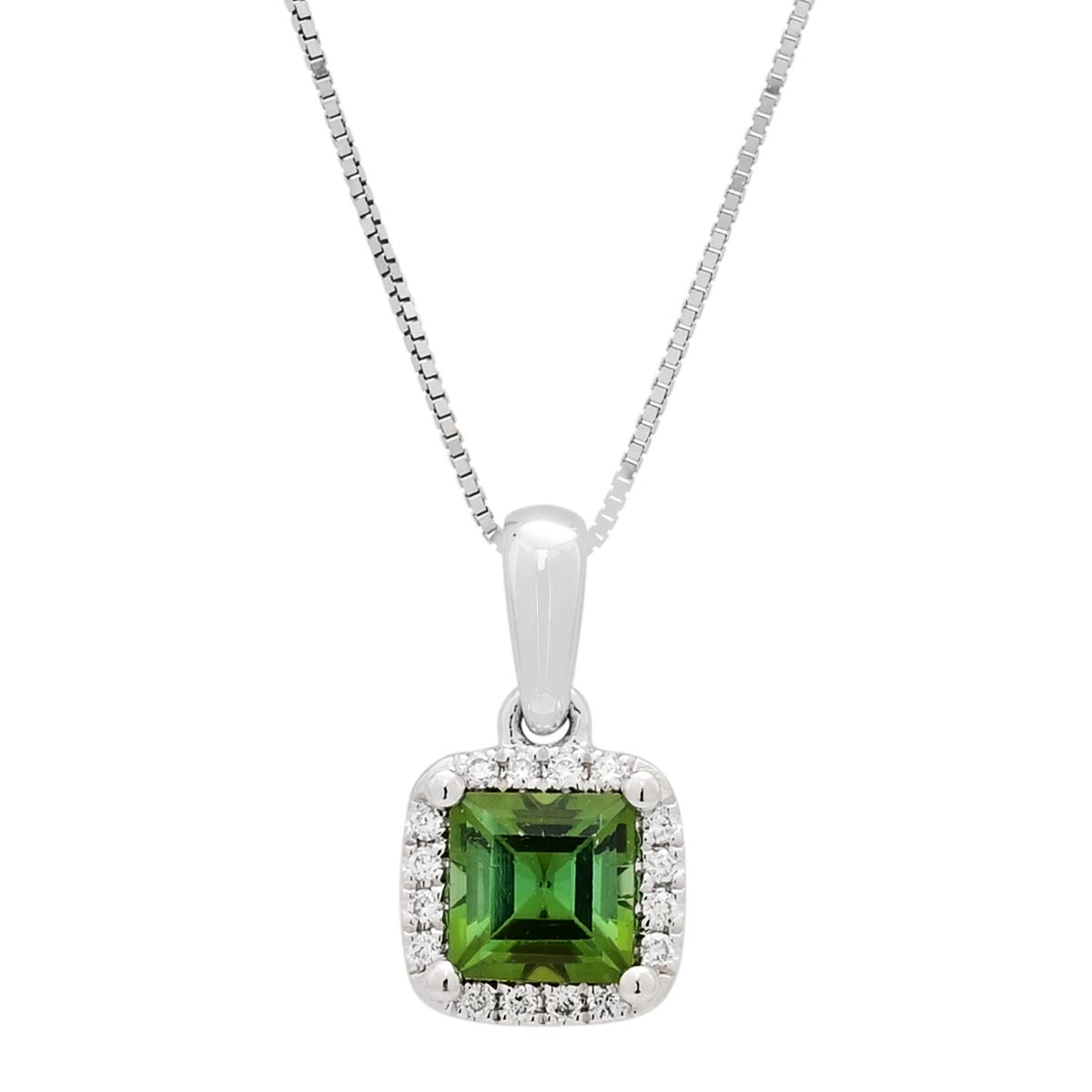 Maine Green Tourmaline Necklace in 14kt White Gold with Diamonds (1/20ct tw)
