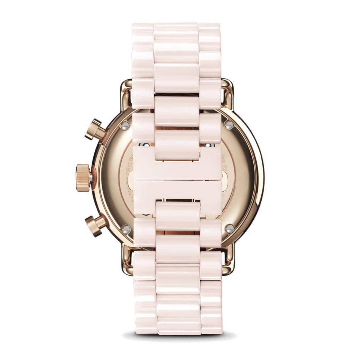 Shinola Canfield Sport Chronograph Watch with White Mother of Pearl Dial and Blush Ceramic Bracelet (quartz movement)