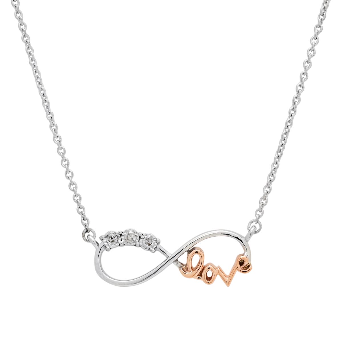 Diamond Infinity Love Necklace in Sterling Silver and 10kt Rose Gold (1/20ct tw)