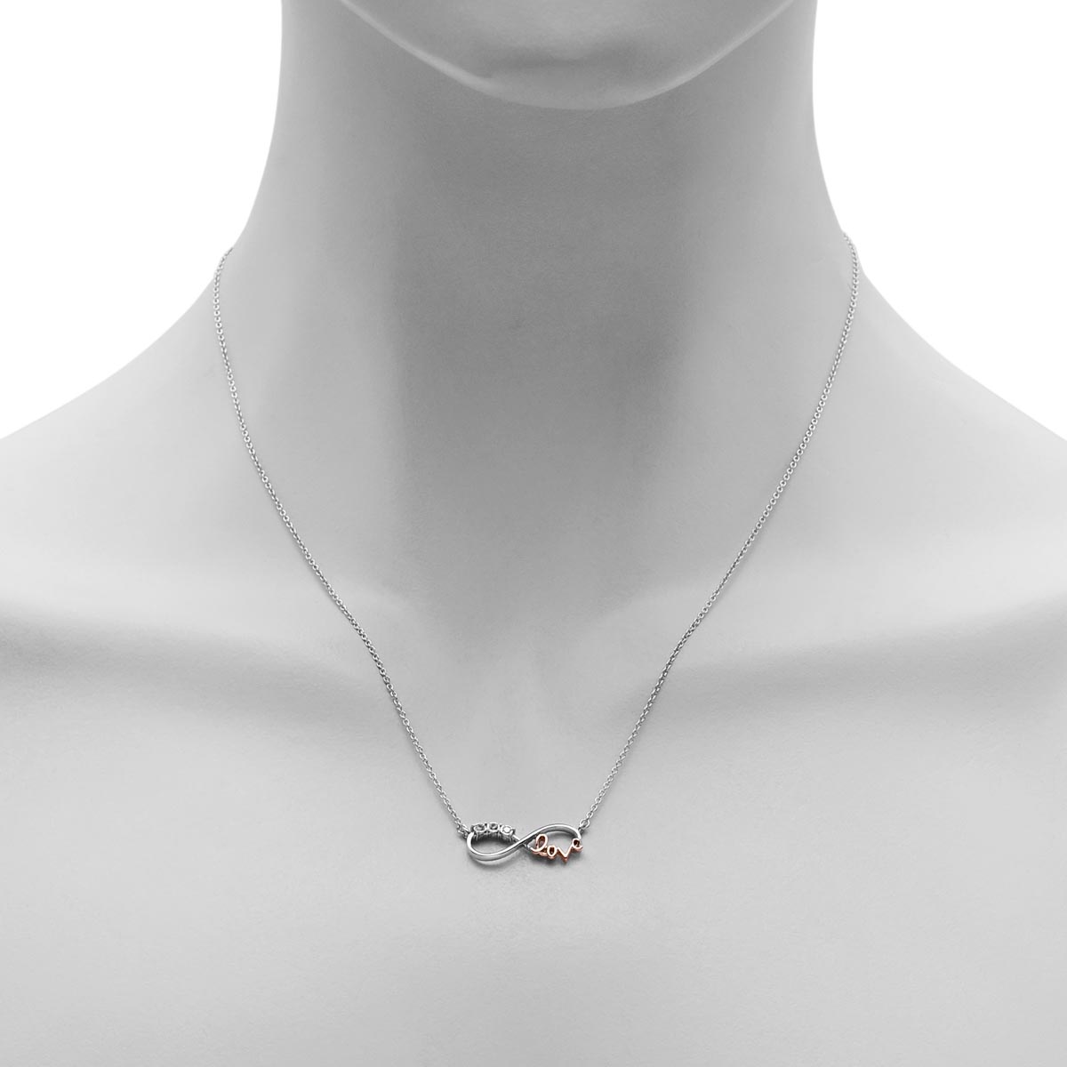 Diamond Infinity Love Necklace in Sterling Silver and 10kt Rose Gold (1/20ct tw)