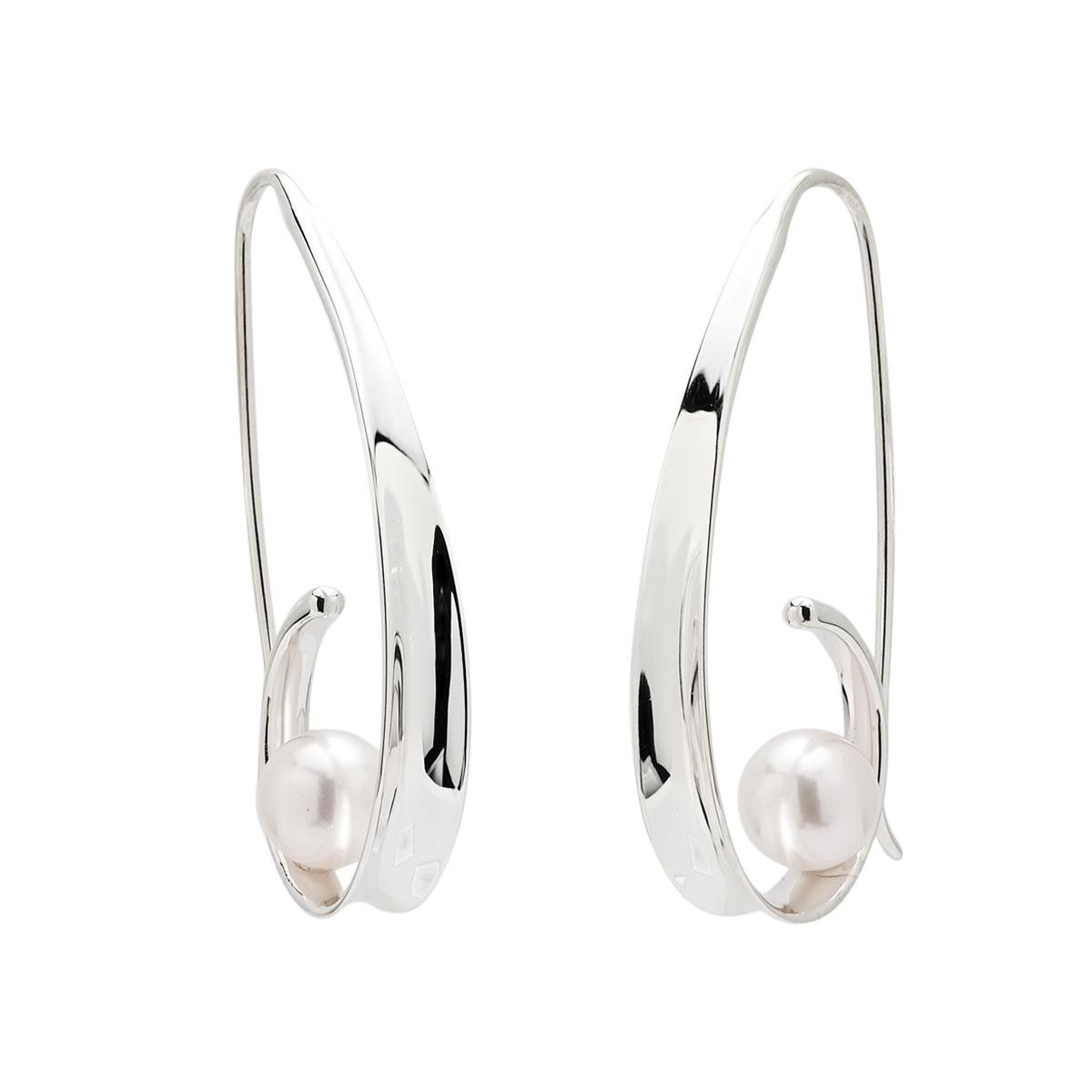 E.L. Designs Pearl Crosswind Earrings in Sterling Silver