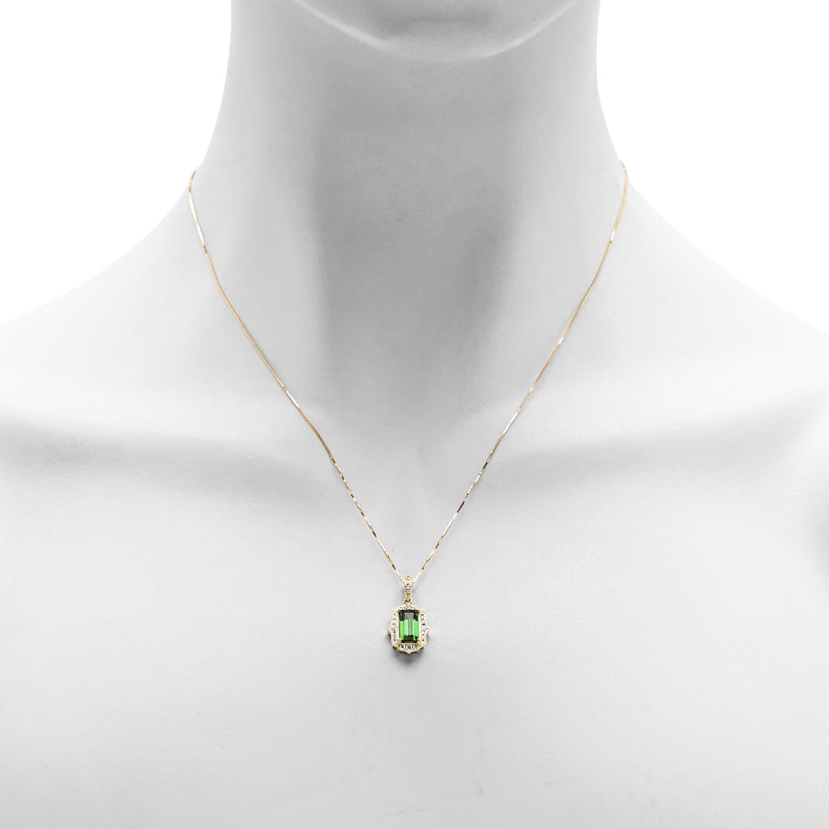 Maine Green Tourmaline Emerald Cut Necklace in 14kt Yellow Gold