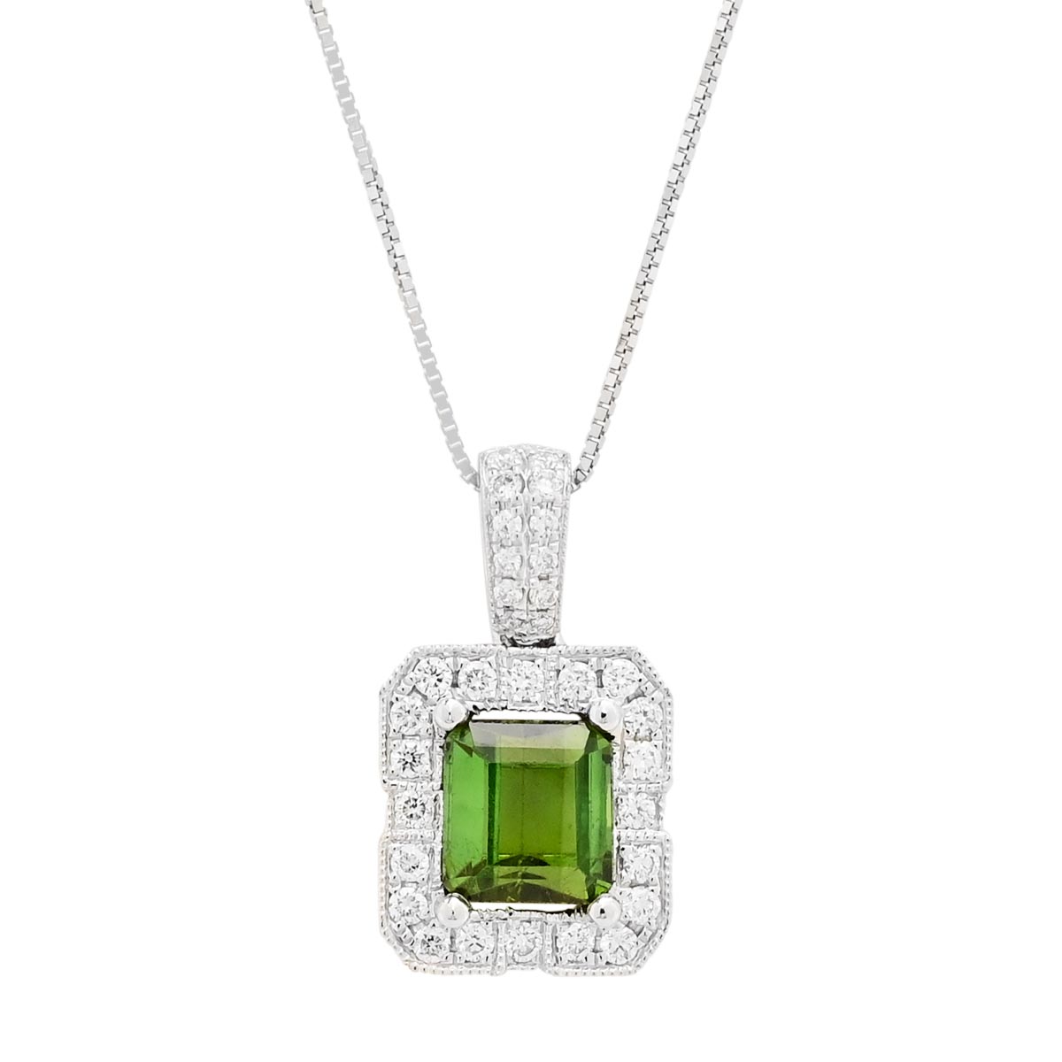 Maine Green Tourmaline Necklace in 14kt White Gold with Diamonds (1/4ct tw)