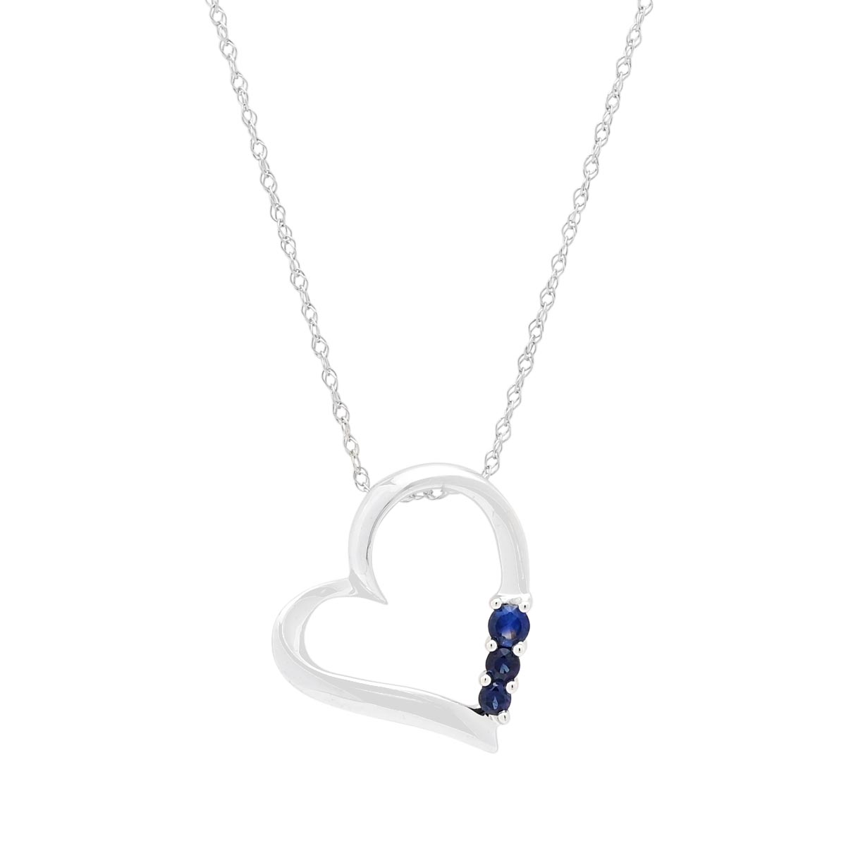 Sapphire Heart Necklace in 10kt White Gold