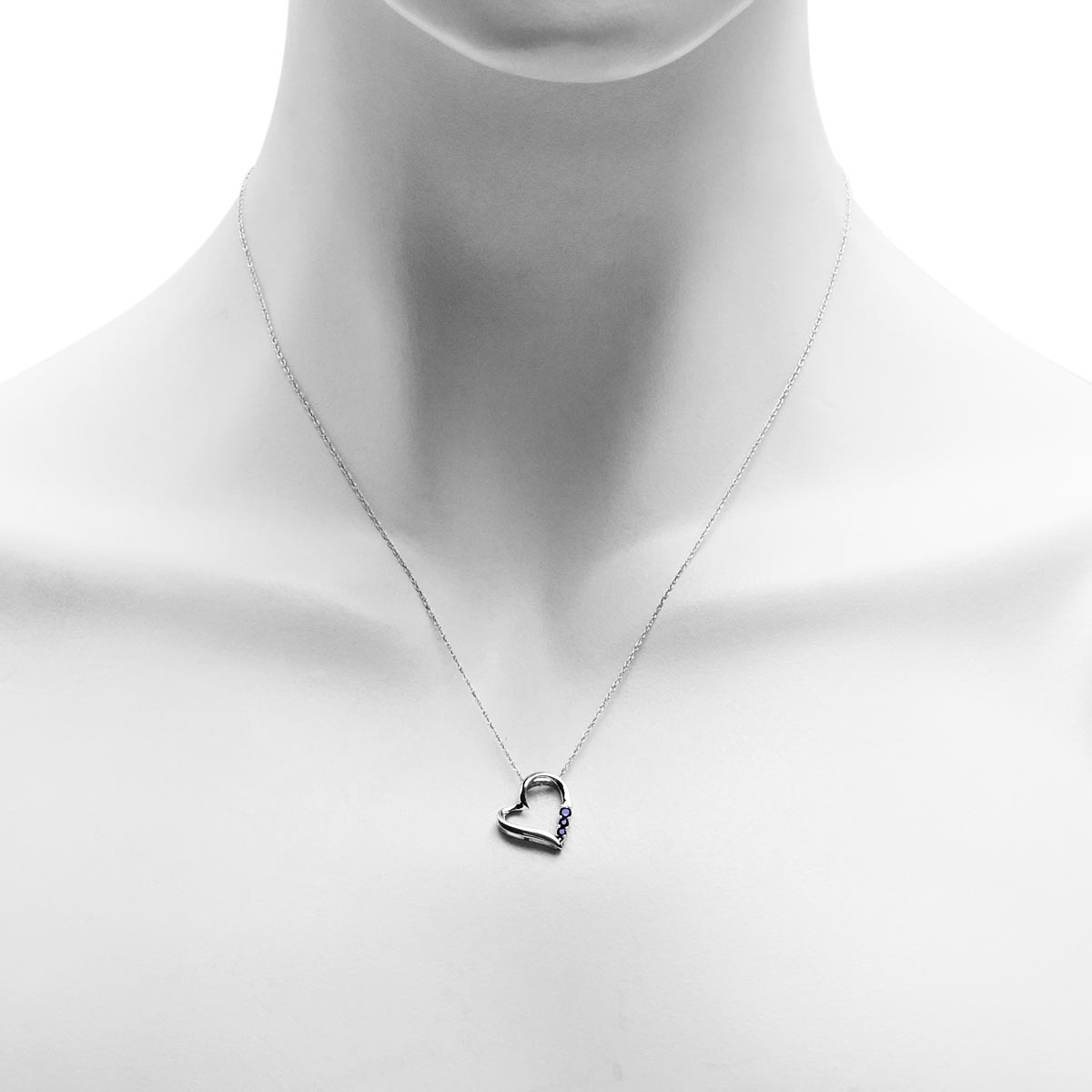 Sapphire Heart Necklace in 10kt White Gold