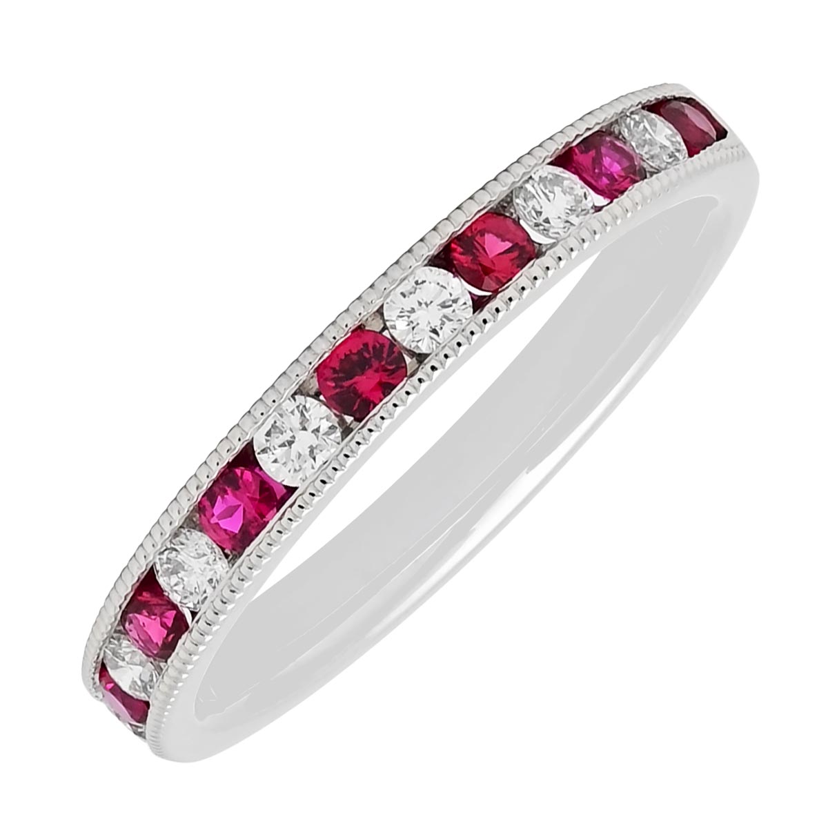 Diamond and Ruby Channel Band in Platinum (1/4ct tw)