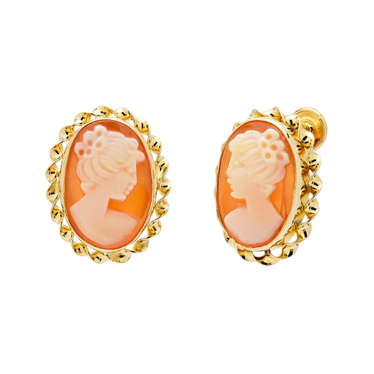 Estate Non Pierced Oval Cameo Earrings in 14kt Yellow Gold