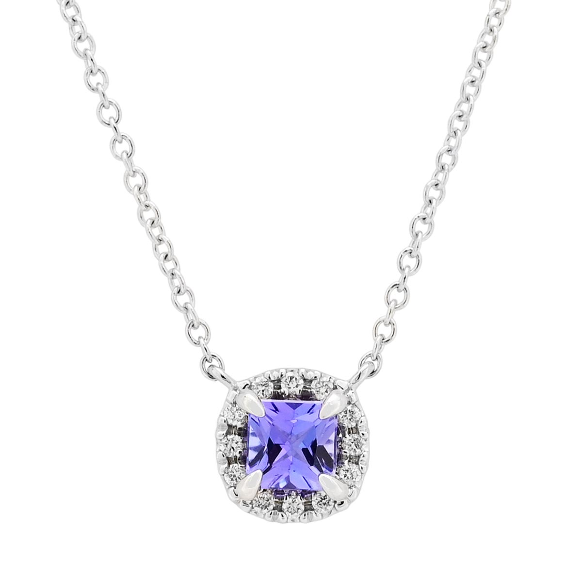 Tanzanite Halo Necklace in 14kt White Gold with Diamonds (1/20ct tw)