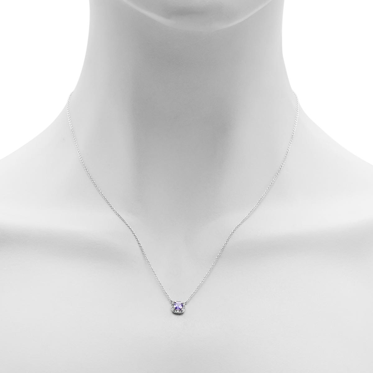 Tanzanite Halo Necklace in 14kt White Gold with Diamonds (1/20ct tw)