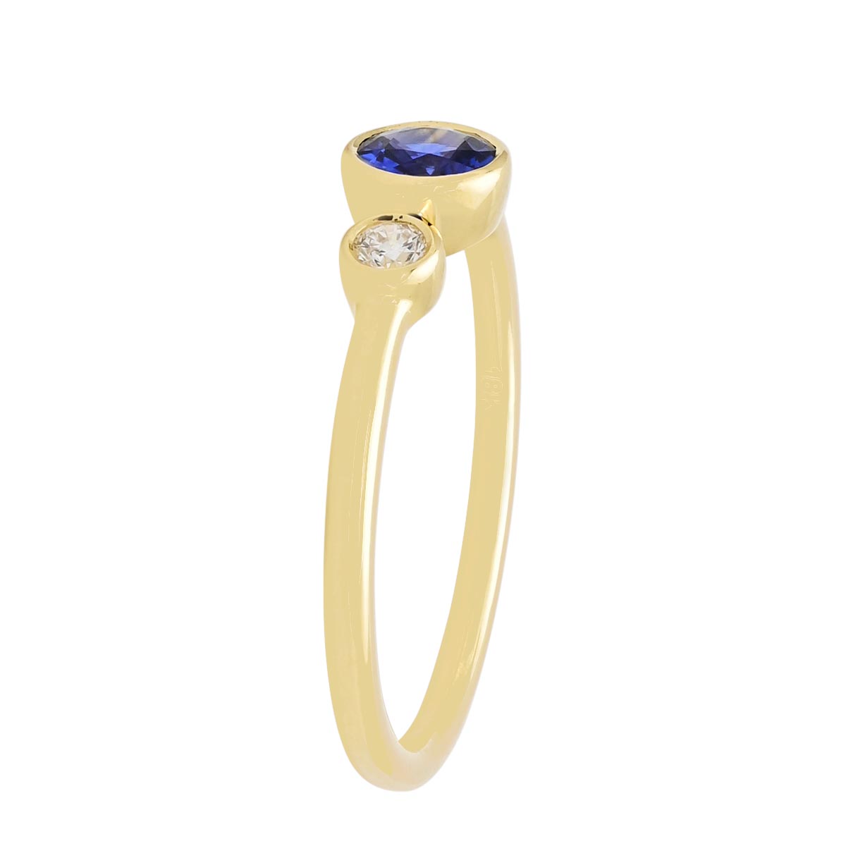 Sapphire Bezel Ring in 18kt Yellow Gold with Diamonds (1/10ct tw)