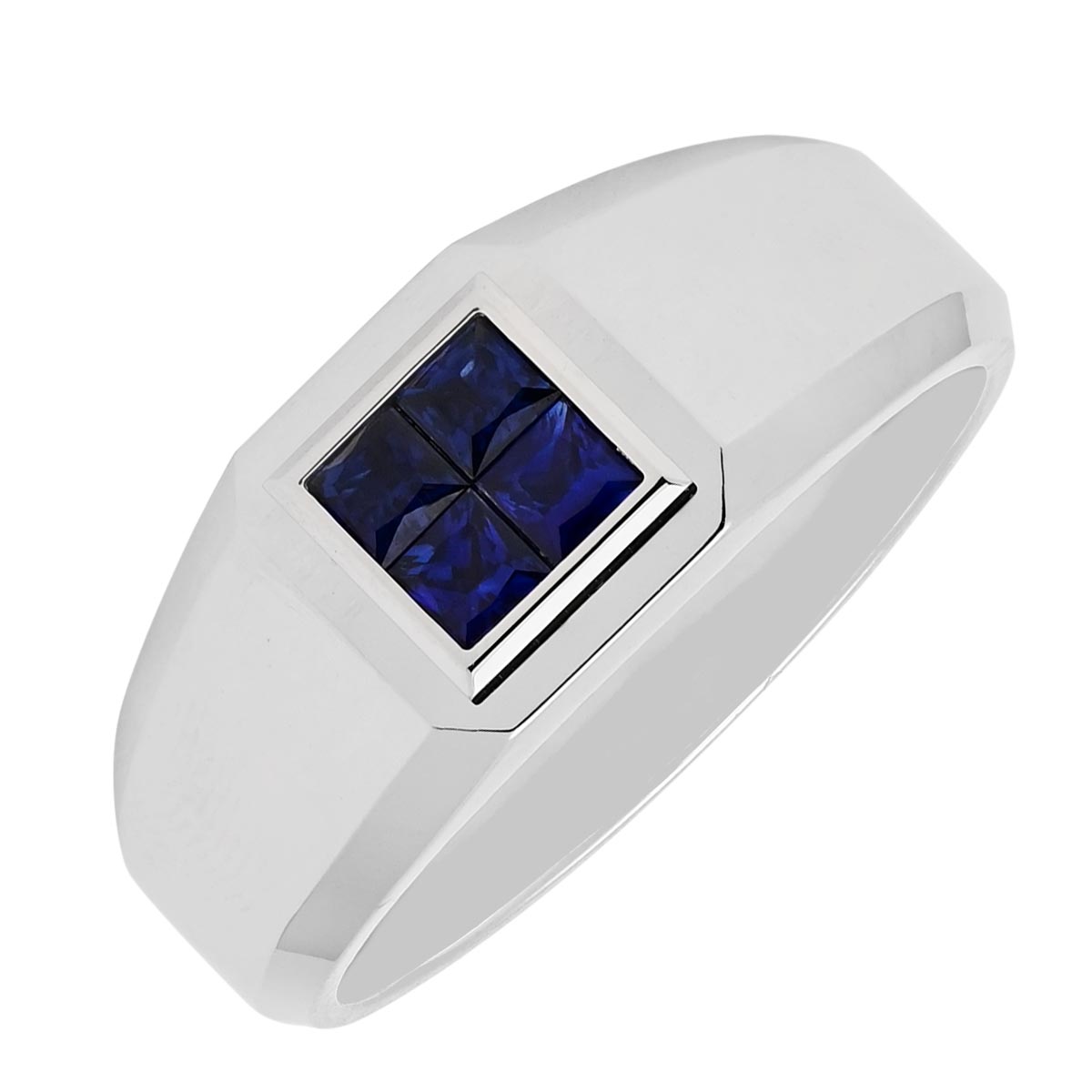 Mens Sapphire Ring in 14kt White Gold