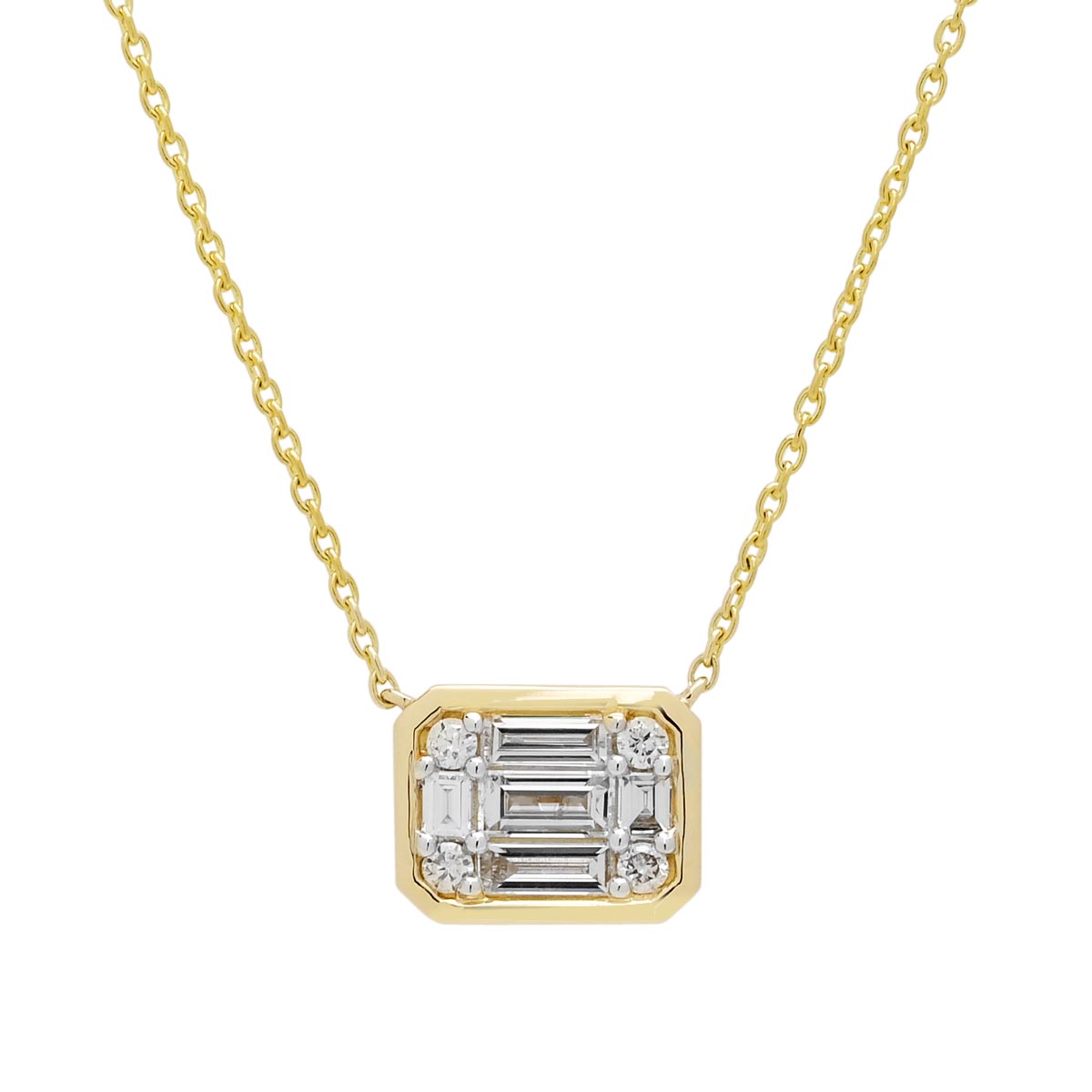 Emerald Cut and Baguette Diamond Bezel Necklace in 14kt Yellow Gold (1/3ct tw)